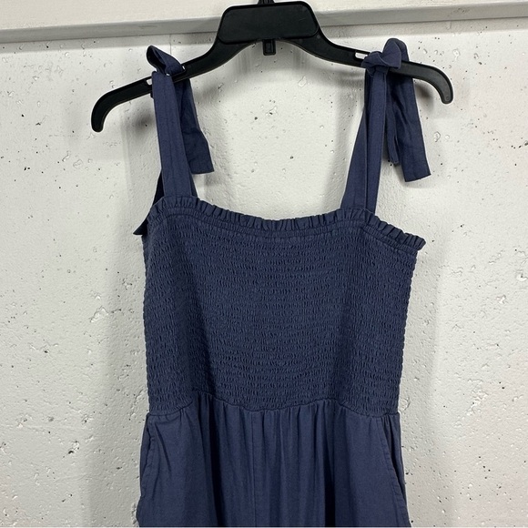 Susina size Small Blue Linen Blend Smocked Jumpsuit - Picture 4 of 15